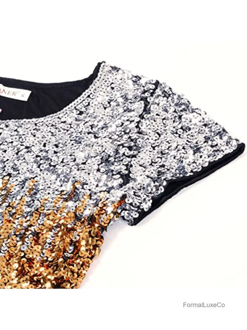 Women's Shimmer Sequin Top Short Sleeve Crew Neck Glitter Party Blouse